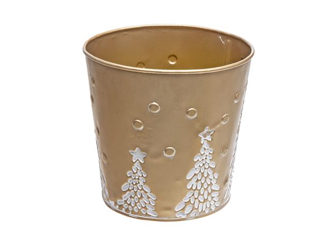 METAL GOLD EMBOSSED TREE ROUND PLANTER (6.25" DIA)