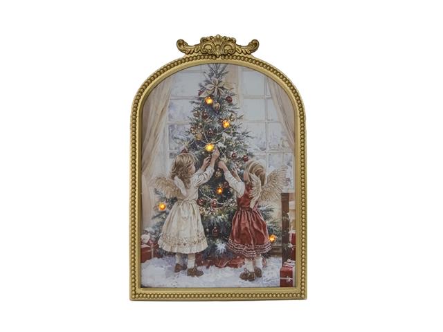 LED ARCH FRAMED WALL ART (LITTLE ANGELS WITH TREE)