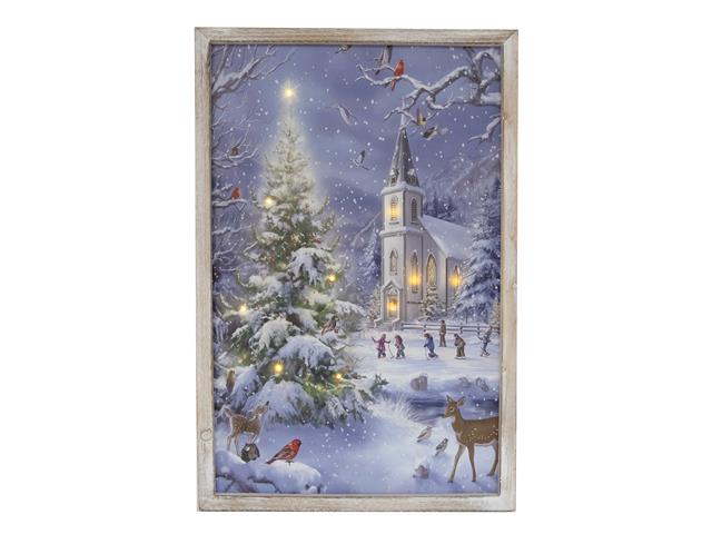 LED FRAMED WALL ART (CHURCH IN WINTER VILLAGE)