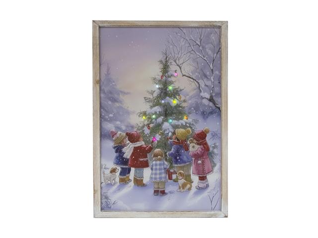LED FRAMED WALL ART (CHILDREN WITH SNOWY TREE)
