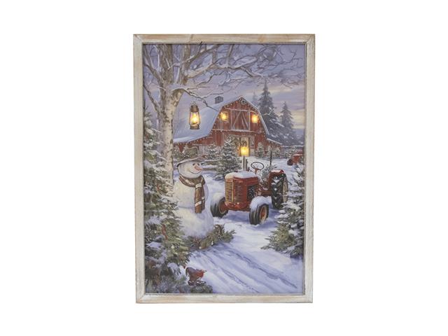 LED FRAMED WALL ART (RED BARN AND TRACTOR)