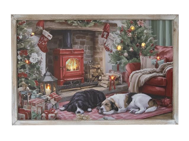 LED FRAMED WALL ART (DOGS BY THE FIREPLACE)