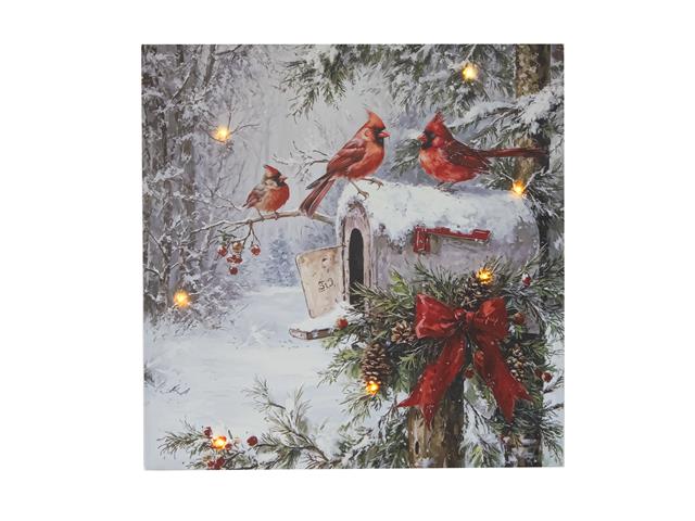 LED CANVAS WALL ART (THREE CARDINALS ON MAILBOX)