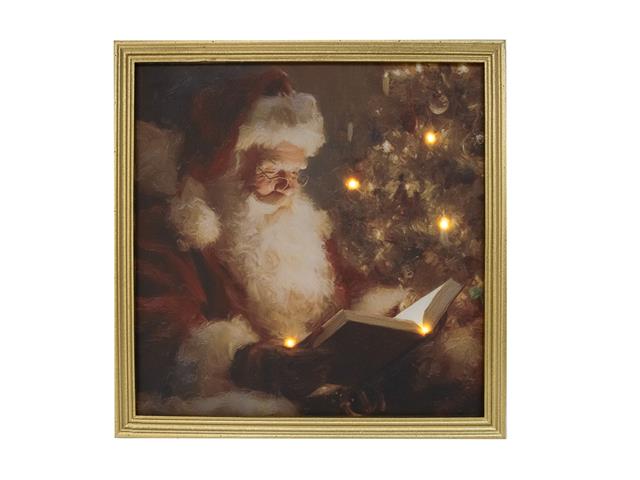 LED GOLD FRAMED WALL ART (READING SANTA)