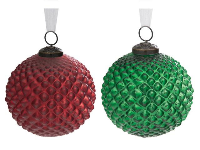 4" GLASS DIAMOND ORNAMENT (RED + GREEN)
