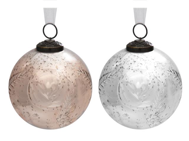 4" EMBOSSED LEAF GLASS ORNAMENT (BRONZE + MERCURY)