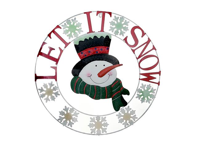 24" METAL SNOWMAN WHEEL DÉCOR (LET IT SNOW)