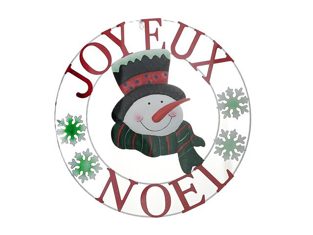 24" METAL SNOWMAN WHEEL DÉCOR (JOYEUX NOEL)