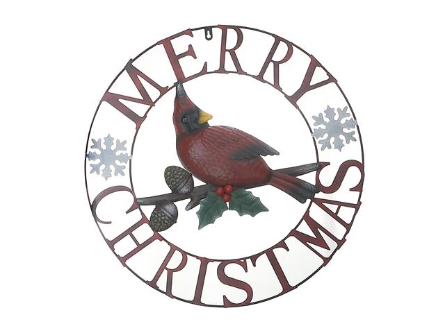24" METAL CARDINAL WHEEL DÉCOR (MERRY CHRISTMAS)