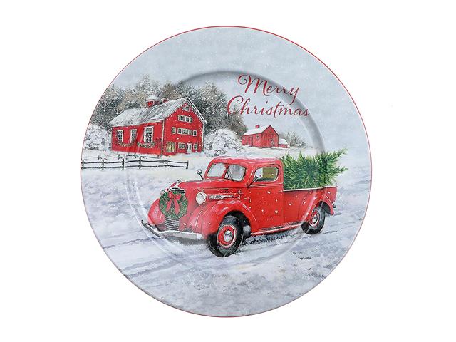 PRINTED METAL CHARGER PLATE (RED TRUCK) (13")