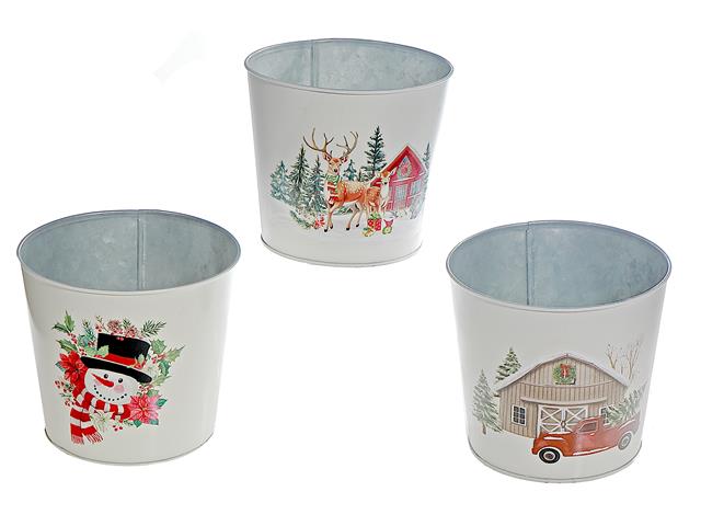 6" ROUND PLANTER (RED TRUCK, SNOWMAN, REINDEERS) (ASSTD)