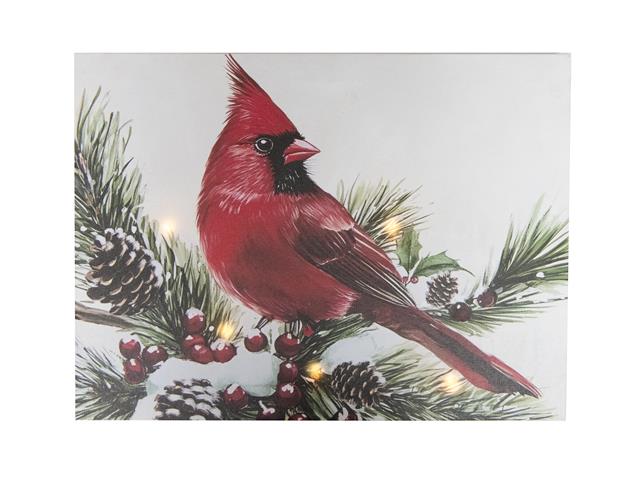LED CANVAS WALL ART (CARDINAL ON BRANCH)