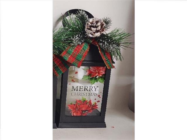 LED BLACK LANTERN WITH GREENERY (MERRY CHRISTMAS)