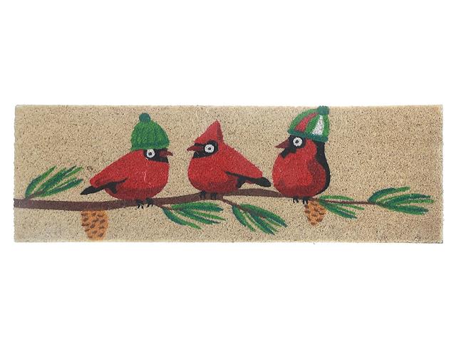 COIR DOOR MAT (TRIPLE CARDINAL ON BRANCH) (10"X30")