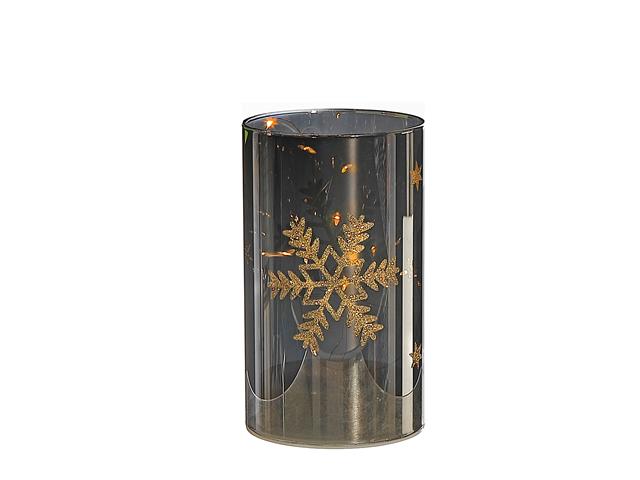 LED CYLINDER GLASS STAND 5.9" (GOLD SNOWFLAKE) (SMALL)
