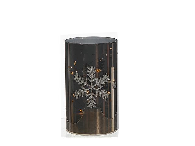 LED CYLINDER GLASS STAND 5.9" (SILVER  SNOWFLAKE) (SMALL)