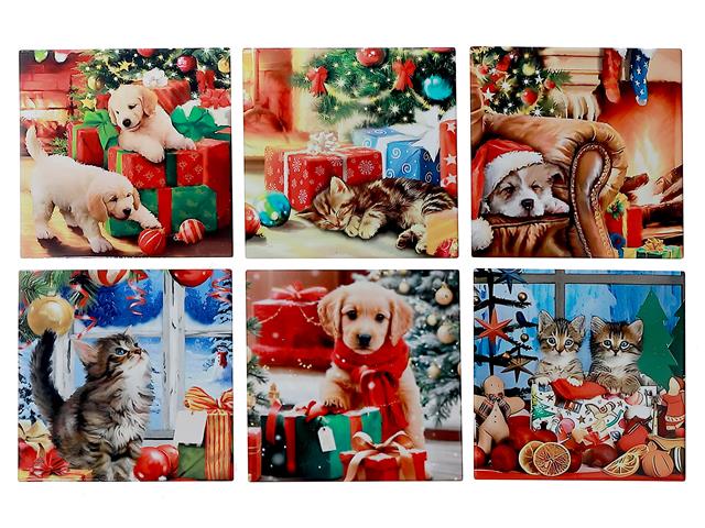 8" SQUARE CERAMIC TRIVET (CATS & DOGS) (ASSTD)