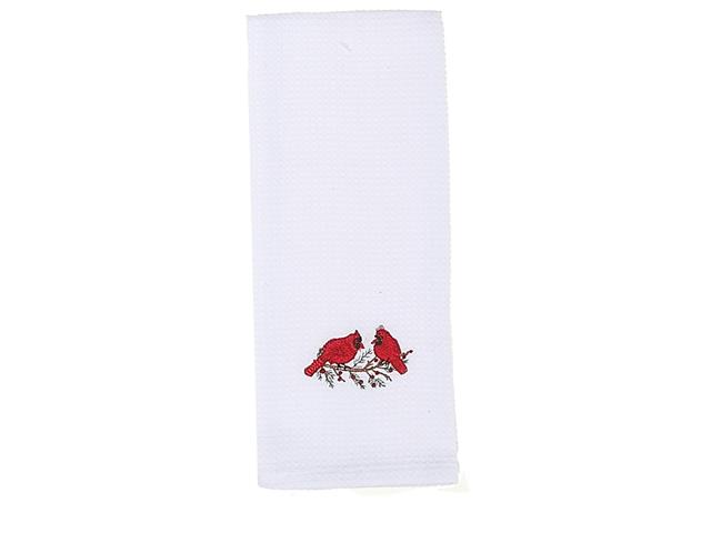 EMBROIDERED WHITE WAFFLE KITCHEN TOWEL (DOUBLE CARDINAL)