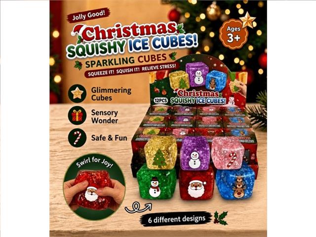 CHRISTMAS SPARKLING ICE CUBE SQUISHIES 6 DESIGNS