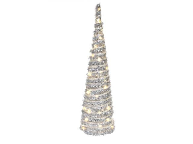 LED SILVER TINSEL CONE TREE (15.5") (WITH TIMER)