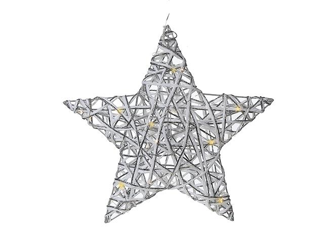 LED WHITE & SILVER PAPER STAR (LARGE) (15.35")(WITH TIMER)
