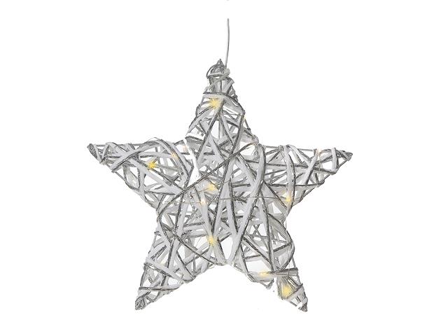 LED WHITE & SILVER PAPER STAR (SMALL) (11.42")(WITH TIMER)