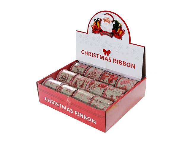 ASSORTED RED PATTERN BURLAP RIBBON (2.5" X 3 Y) (12/PDQ)