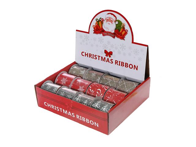 ASSORTED WHITE PATTERN BURLAP RIBBON (2.5" X 3 Y) (12/PDQ)