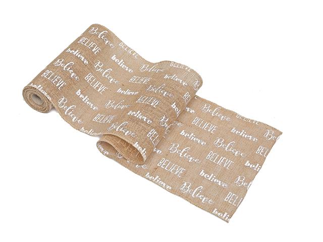 BURLAP RIBBON (BELIEVE) (10" X 5 YD)