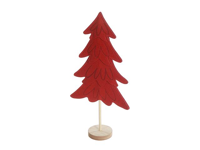 RED FELT TREE ON WOODEN BASE (16.8")