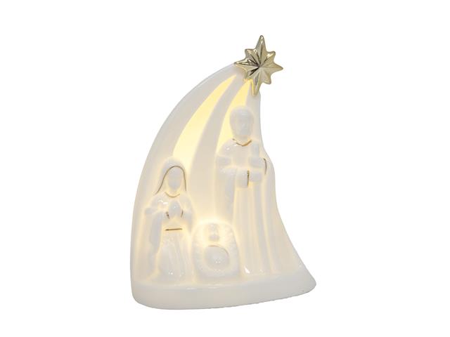 LED WHITE PORCELAIN NATIVITIY SCENE WITH GOLD STAR