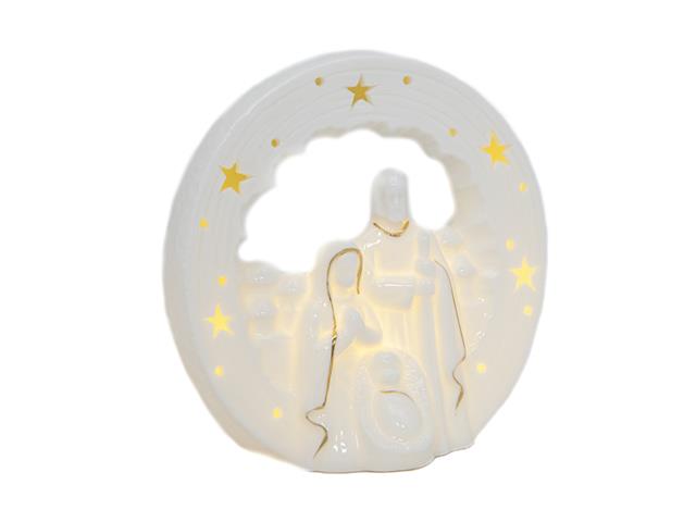 LED WHITE PORCELAIN NATIVITIY SCENE WITH STAR CUT OUT