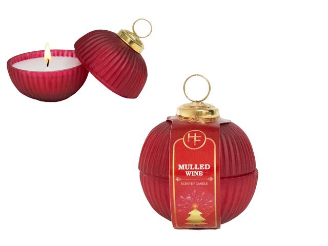 2.3oz SCENTED CANDLE IN RIBBED GLASS ORNAMENT JAR (MULLED WINE)