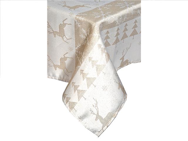 LUREX TABLECLOTH (60" DIA) (GOLD JUMPING REINDEERS)